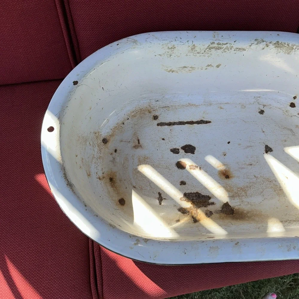 Vtg Large Enamel Ware Basin Oval Wash Tub Antique Yard Art Planter Prop Decor